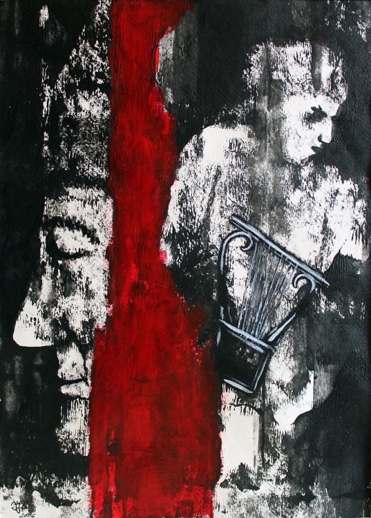 David und Saul - 2006, Mischtechnik auf Büttenpapier, 29 x 40 cm