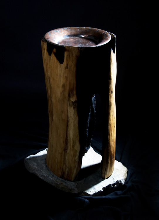 Taufbecken - 2007, Holz, Metall, Stein, H: 82 cm